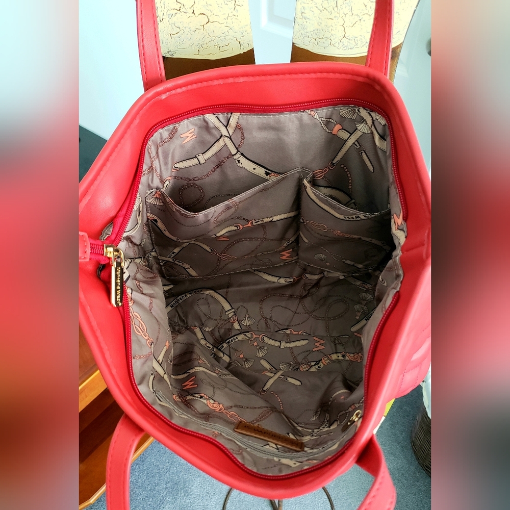 Montana West Vibrant Red Quilted Tote - Picture 7 of 7